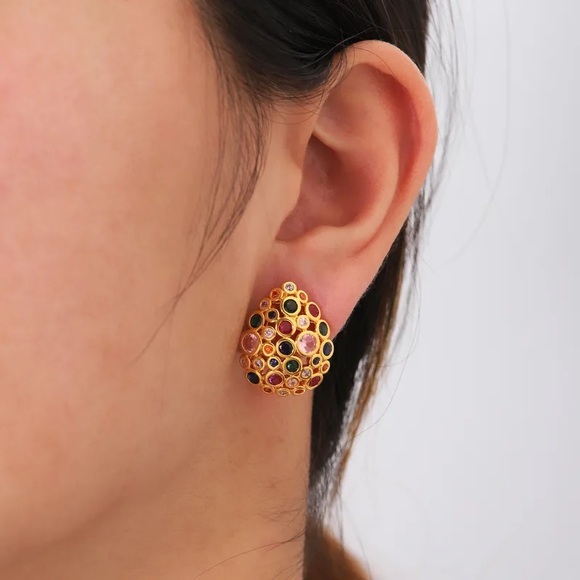Multicolor Gemstone Gold Earrings - Picture 2 of 9